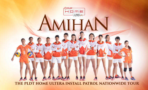 The Amihan Pilipinas volleyball superstars (L-R): Lizlee Ann Pantone, Jovelyn Gonzaga, Nerissa Bautista, Honey Rose Tubino, Christina Salak, Dindin Santiago, Rachel Anne Daquis, Jaja Santiago, Mary Jean Balse, Mika Reyes, Aiza Maizo-Pontillas, Kim Fajardo and Jen Reyes. Not in photo: Ara Galang. Rhea Dimaculangan, and Maika Ortiz