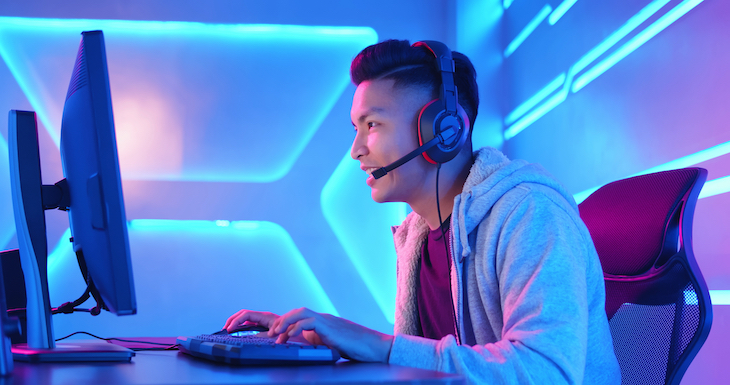 Pro gamer playing online video game