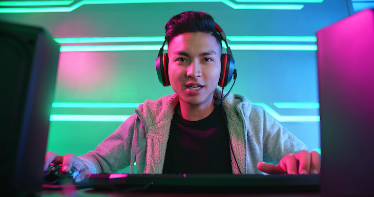 Pro gamer playing online video game